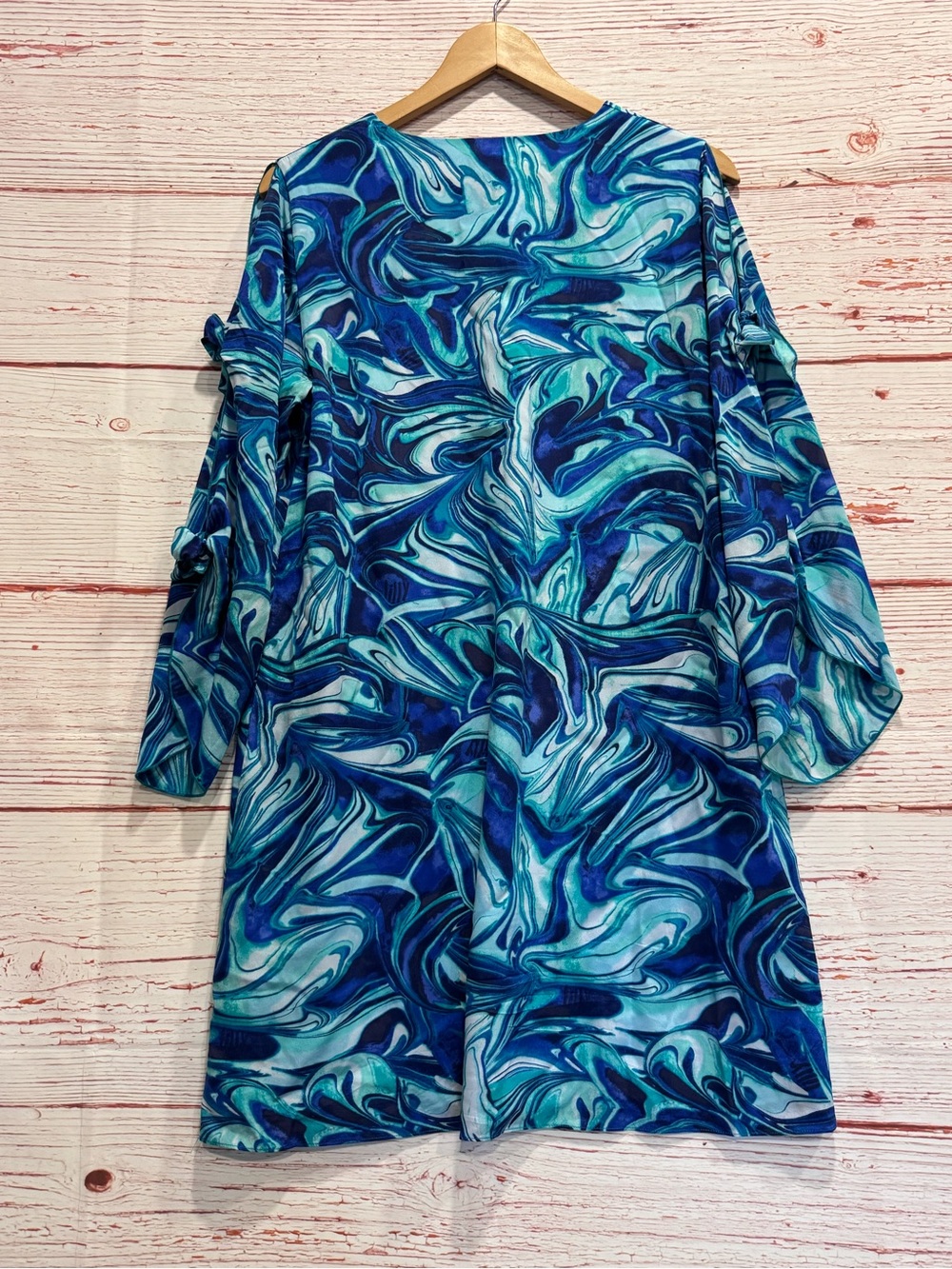 Lilly Pulitzer Avila Stretch Silk Dress in Ikat Blue Ocean Waves Sz M - Picture 12 of 13